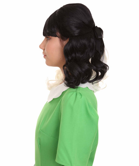 Nunique Adult Women's 16" In. Two Tone Contrasting Cruel and Evil Artist Wig - Short Length Two Tone Pure White and Jet Black Hair