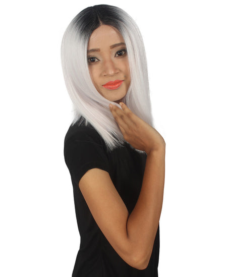 Lena Women's Shoulder Length Lace Front Straight Hair With Dark Roots - Adult Fashion Wigs | Nunique