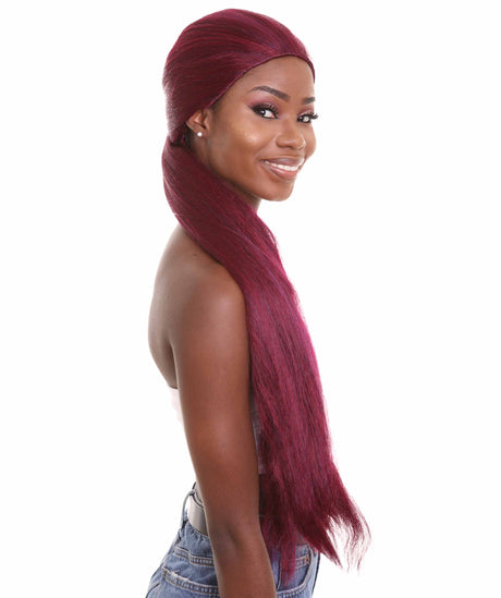 Nunique Adult Women's 30" In. No Press Rapper Wig - Extra Long Length Dark Purple Hair With Ponytail