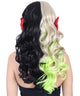 Women's Long Two Tone Curls with Red Ribbons and Neon Peekaboo - Celebrity Wigs | HPO