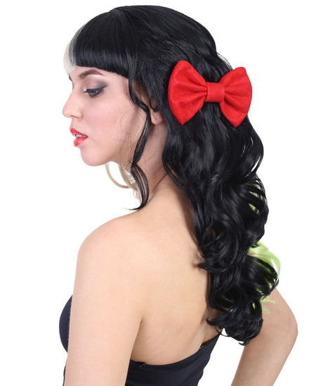 Women's Long Two Tone Curls with Red Ribbons and Neon Peekaboo - Celebrity Wigs | HPO