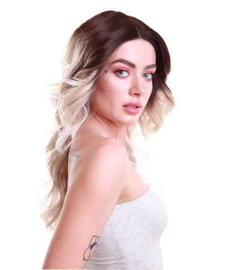 Sandra Women's Long 70's Lace Front Waves with Dark Roots - Adult Fashion Wigs | Nunique