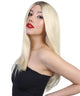 Ivana Long Platinum Blonde Center Part with Dark Roots - Halloween Wigs | HPO