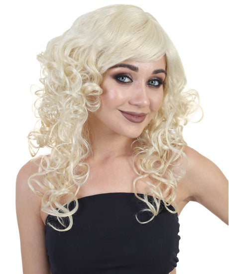 Women's Long Blonde Curly Wig with Bangs - Adult Halloween Wigs | HPO