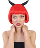 Women's Neon Bob with Black Devil Horns and Bangs - Adult Halloween Wigs | HPO