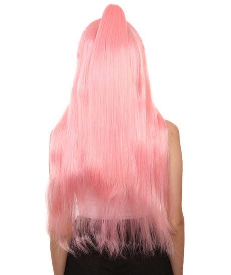Nunique Adult Women's 31" In. Pop Dance Electronic Wig - Extra Long Length Electric Pink Hair With Updo Pony Tail