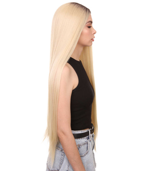 Romee Women's Long Length Lace Front Straight Hair With Dark Roots - Adult Fashion Wigs | Nunique