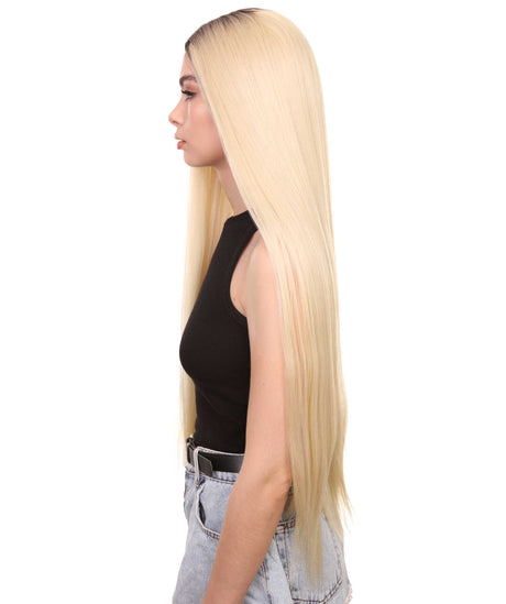 Romee Women's Long Length Lace Front Straight Hair With Dark Roots - Adult Fashion Wigs | Nunique
