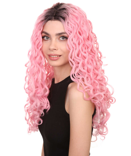 Xena Women's Long Length Lace Front Curly With Dark Roots - Adults Fashion Wigs | Nunique