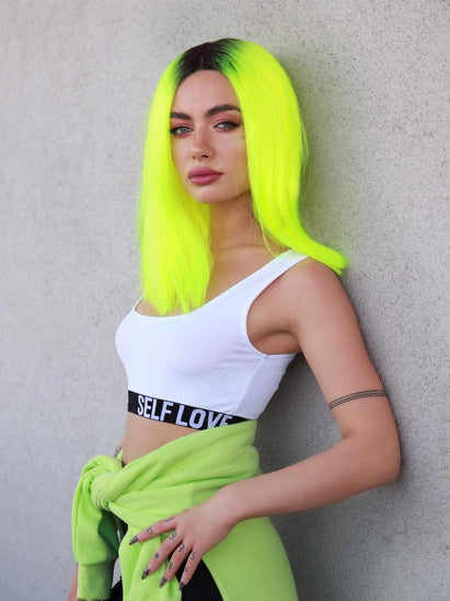 See Me Women's Mid Length Lace Front Straight Hair With Dark Roots - Adult Fashion Wigs | Nunique