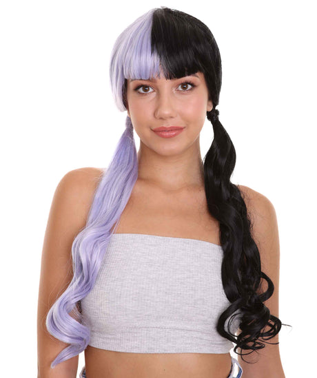 Double Play Lace Split Dye Low Pigtails in Lavendar Purple and Black - Adult Fashion Wig | Nunique