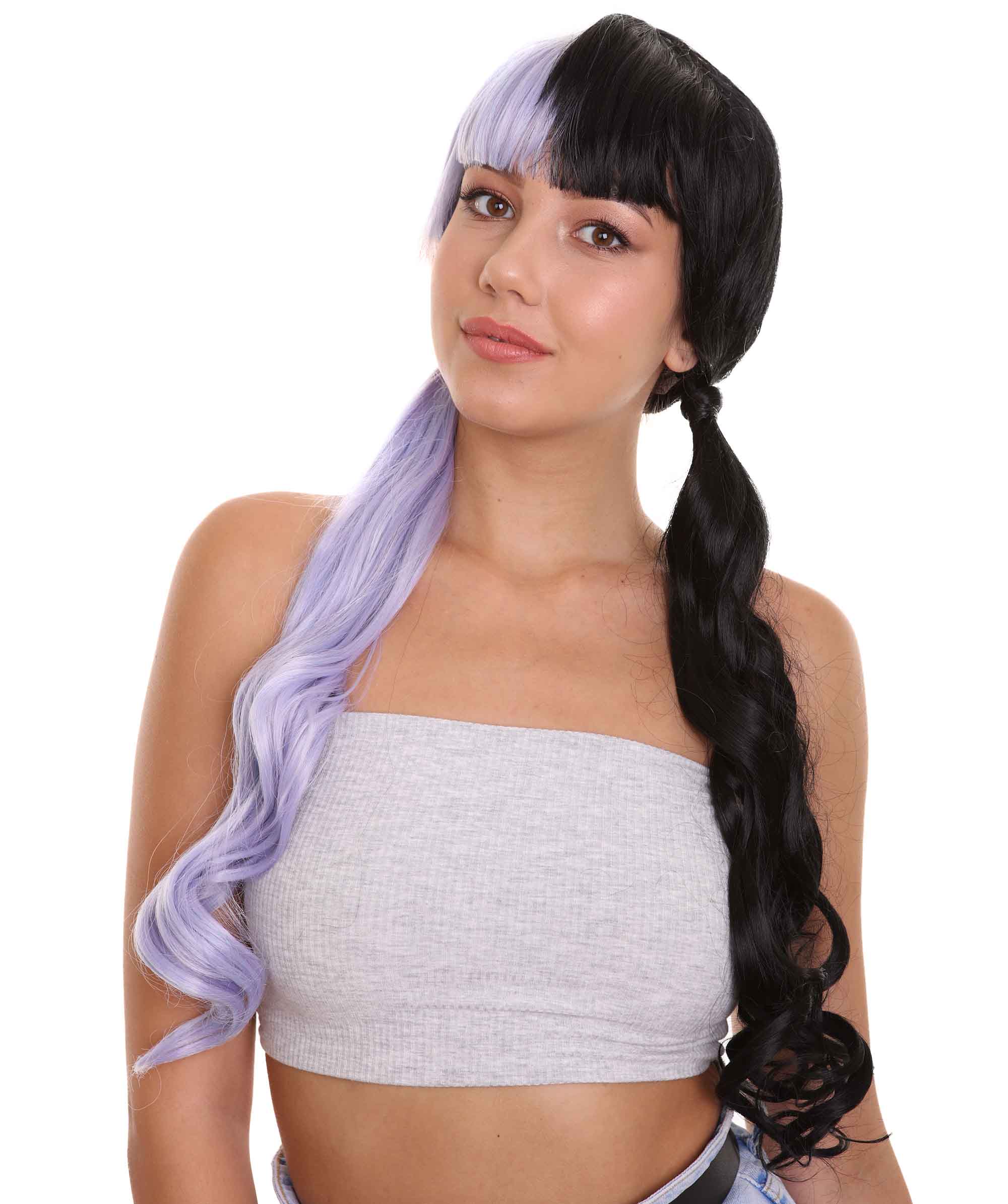 Lace Split Dye Pigtails in Lavendar Purple Black Wig