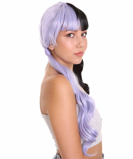 Double Play Lace Split Dye Low Pigtails in Lavendar Purple and Black - Adult Fashion Wig | Nunique