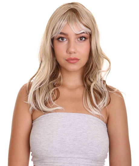 Adult Women's 18" In. Surfer Bleached Bad Guy Inspired Wig - Shoulder Length Wavy Beach Blonde Hair with Dark Roots - Lace Front Heat Resistant Fibers