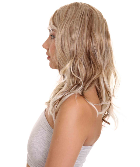 Adult Women's 18" In. Surfer Bleached Bad Guy Inspired Wig - Shoulder Length Wavy Beach Blonde Hair with Dark Roots - Lace Front Heat Resistant Fibers