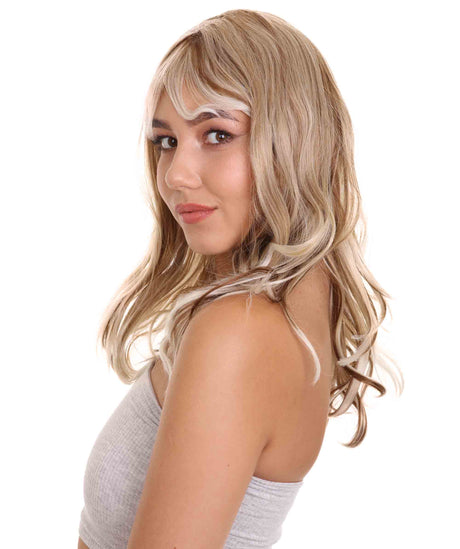 Adult Women's 18" In. Surfer Bleached Bad Guy Inspired Wig - Shoulder Length Wavy Beach Blonde Hair with Dark Roots - Lace Front Heat Resistant Fibers