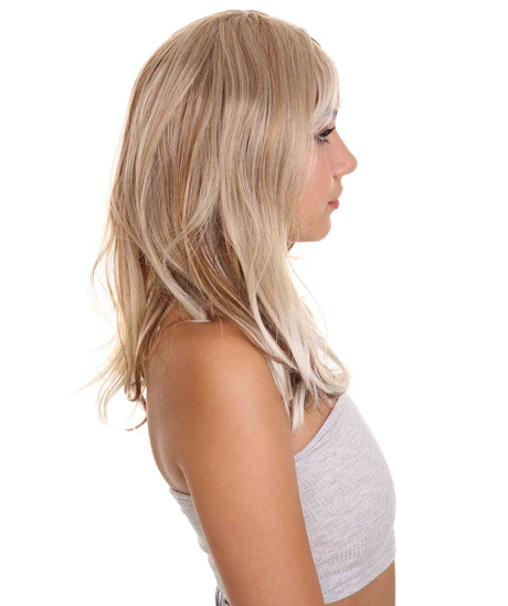 Adult Women's 18" In. Surfer Bleached Bad Guy Inspired Wig - Shoulder Length Wavy Beach Blonde Hair with Dark Roots - Lace Front Heat Resistant Fibers