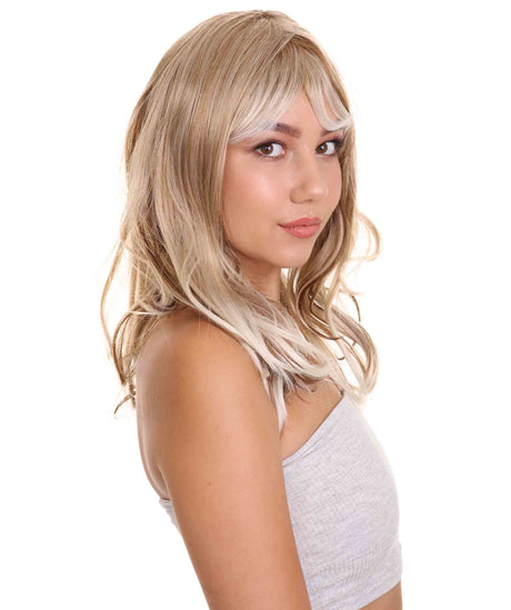 Adult Women's 18" In. Surfer Bleached Bad Guy Inspired Wig - Shoulder Length Wavy Beach Blonde Hair with Dark Roots - Lace Front Heat Resistant Fibers