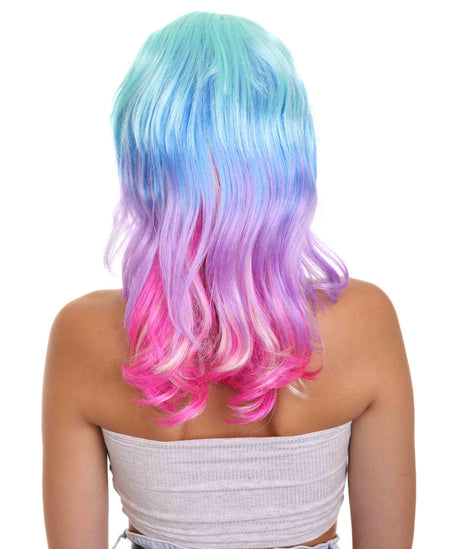 Nunique Adult Women's 18" In. Calm Down and Bisexual Pride Artist Wig - Shoulder Length Multi Color Pink Purple and Blue Hair