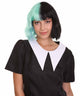 Nunique Adult Women's 10" In. Two Tone Contrasting Zombie Bride Artist Wig - Short Length Two Tone Mint Green and Jet Black Hair