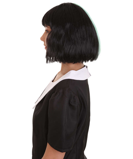 Nunique Adult Women's 10" In. Two Tone Contrasting Zombie Bride Artist Wig - Short Length Two Tone Mint Green and Jet Black Hair