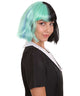 Nunique Adult Women's 10" In. Two Tone Contrasting Zombie Bride Artist Wig - Short Length Two Tone Mint Green and Jet Black Hair