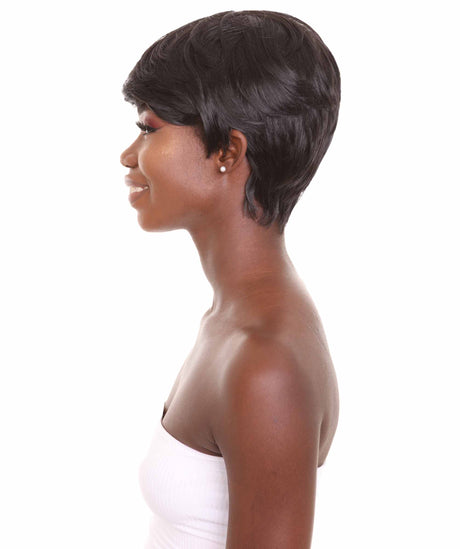 Nunique Women's 10" in. Capless Cap Heat Resistant Iconic Short Black Pixie Wig - Designed with Adjustable Lining for Universal Comfort - Heat Resistant Synthetic Fibers