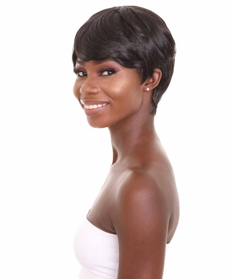 Nunique Women's 10" in. Capless Cap Heat Resistant Iconic Short Black Pixie Wig - Designed with Adjustable Lining for Universal Comfort - Heat Resistant Synthetic Fibers