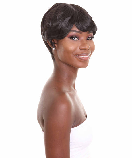 Nunique Women's 10" in. Capless Cap Heat Resistant Iconic Short Black Pixie Wig - Designed with Adjustable Lining for Universal Comfort - Heat Resistant Synthetic Fibers