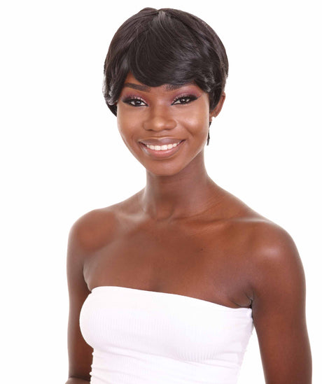 Nunique Women's 10" in. Capless Cap Heat Resistant Iconic Short Black Pixie Wig - Designed with Adjustable Lining for Universal Comfort - Heat Resistant Synthetic Fibers