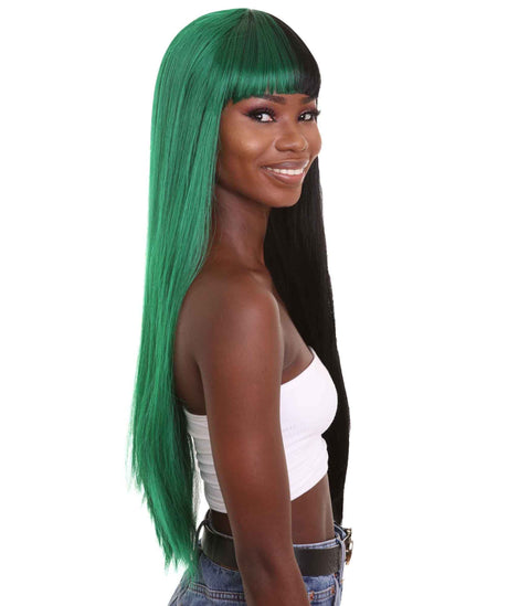 Double Entendre - Lace Split Dye Blow Out in Dark Green and Black - Adult Fashion Wig | Nunique