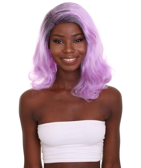 Nunique Adult Women's 14" In. Fashion Blogger Mom Wig - Shoulder Length Electric Purple Hair With Dark Roots