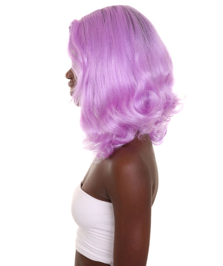 Nunique Adult Women's 14" In. Fashion Blogger Mom Wig - Shoulder Length Electric Purple Hair With Dark Roots