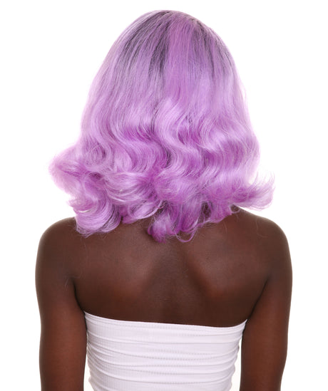 Nunique Adult Women's 14" In. Fashion Blogger Mom Wig - Shoulder Length Electric Purple Hair With Dark Roots