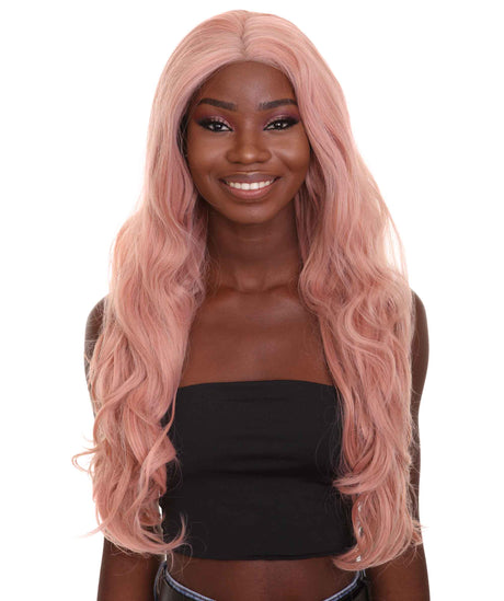 Anya - Nunique Women's  30" Wavy Lace Front Heat Resistant Fashion Icon Wig - Extra Long Length Pink Hair - Easy to Wear and Simple to Maintain