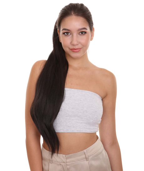 Styless Adult Women's Extra Long 32" In. Dark Brown Ponytail Extension - Heat Resistant Synthetic Fibers - Hair Clip Extension