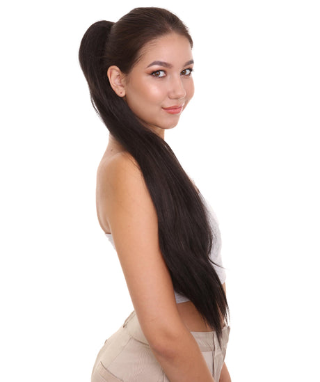 Styless Adult Women's Extra Long 32" In. Dark Brown Ponytail Extension - Heat Resistant Synthetic Fibers - Hair Clip Extension