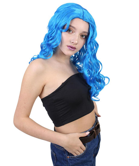 Women's Long Electric Blue Waves with Center Part - Adult Halloween Wigs | HPO