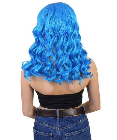 Women's Long Electric Blue Waves with Center Part - Adult Halloween Wigs | HPO