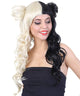 Women's Long Curly Two Tone Half Up Double Bun Wig with Bangs - Halloween Wigs | HPO