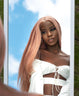 Lace Front Wig Rose color long straight wig synthetic fiber