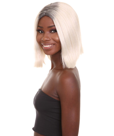 Nunique Adult Women's 12" In. Socialite Wig - Shoulder Length Platinum White Hair With Dark Roots