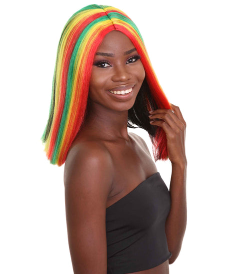 Nunique Adult Women's 14" In. Stylish Ghana Pride Wig - Shoulder Length Red Gold and Green Hair