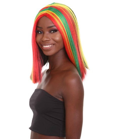 Nunique Adult Women's 14" In. Stylish Ghana Pride Wig - Shoulder Length Red Gold and Green Hair