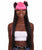 HPO Adult Women's half up Side Buns Wig - Long Length Black with Pink highlights