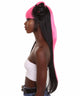 HPO Adult Women's half up Side Buns Wig - Long Length Black with Pink highlights