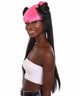 HPO Adult Women's half up Side Buns Wig - Long Length Black with Pink highlights