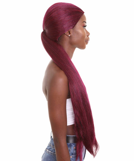 Nunique Adult Women's 30" In. No Press Rapper Wig - Extra Long Length Dark Purple Hair With Ponytail