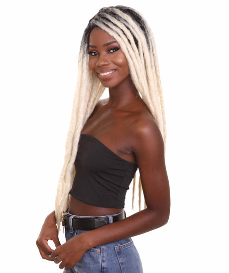 Nunique Adult Women's 28" In. American Singer Dreadlocks Wig - Long Length Beach Blonde Hair With Dark Roots