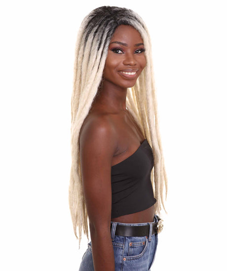 Nunique Adult Women's 28" In. American Singer Dreadlocks Wig - Long Length Beach Blonde Hair With Dark Roots